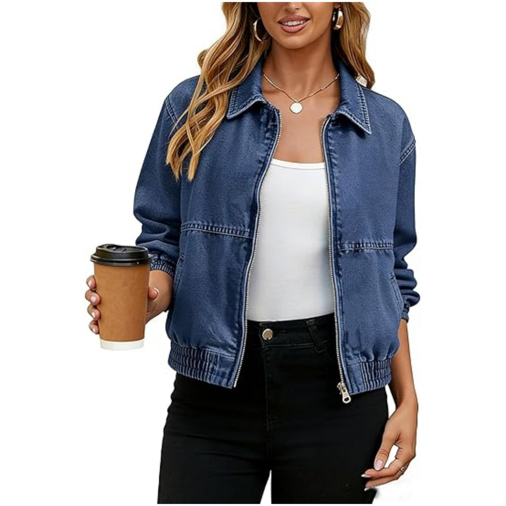 Unisex Retro Denim Jacket – Lapel Zip-Up Casual Vintage Style