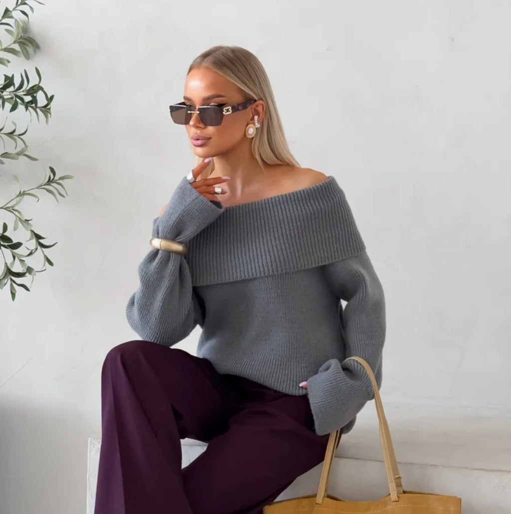 Off-Shoulder Lapel Sweater - Chic and Comfortable