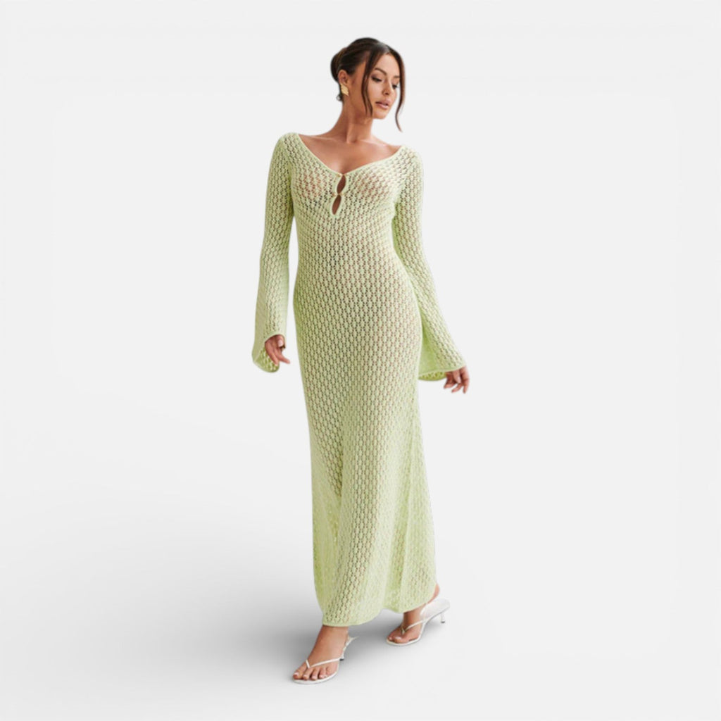 Women’s Hollow-Out Knit Maxi Dress – Lightweight Relaxed-Fit Beach Cover-Up