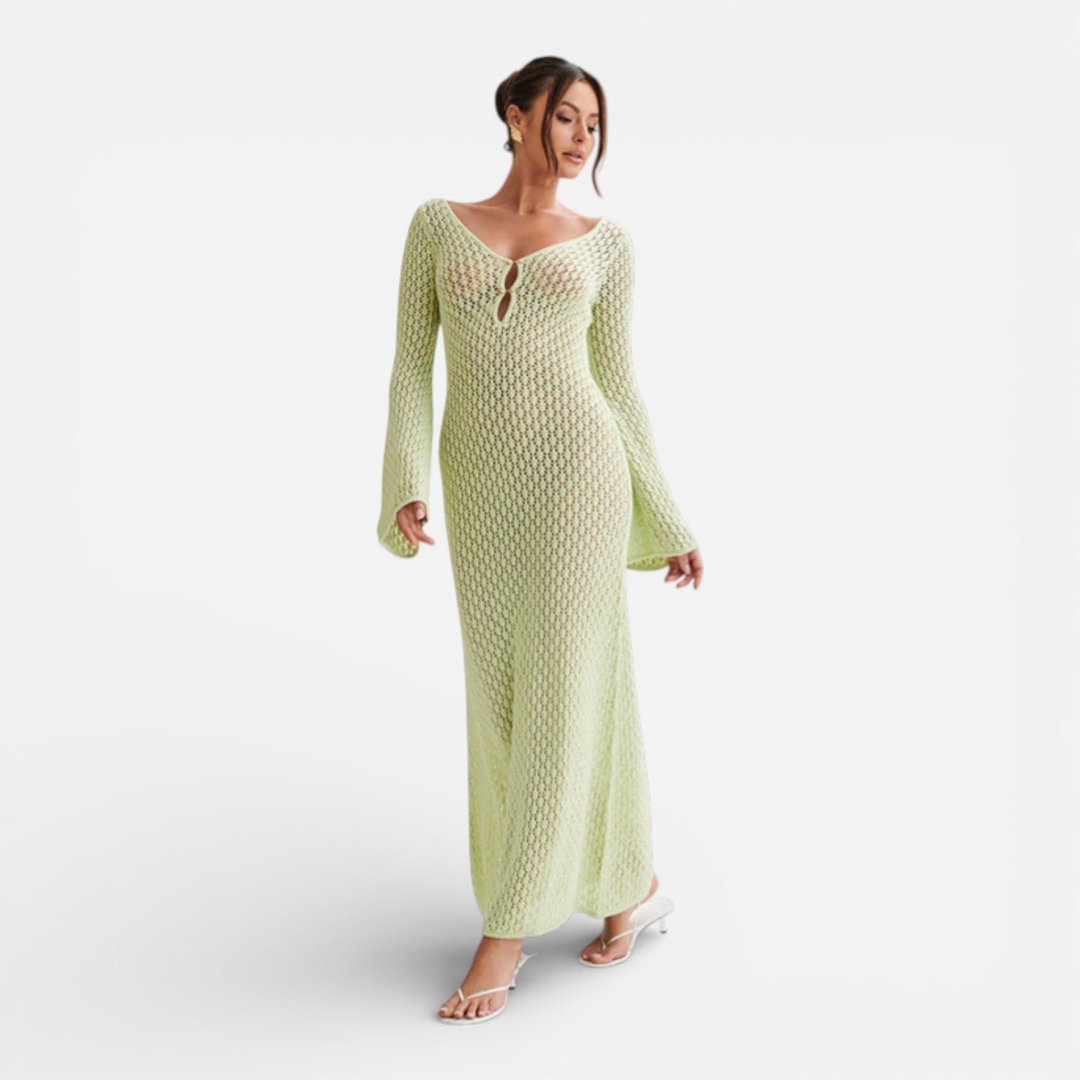 Women’s Hollow-Out Knit Maxi Dress – Lightweight Relaxed-Fit Beach Cover-Up