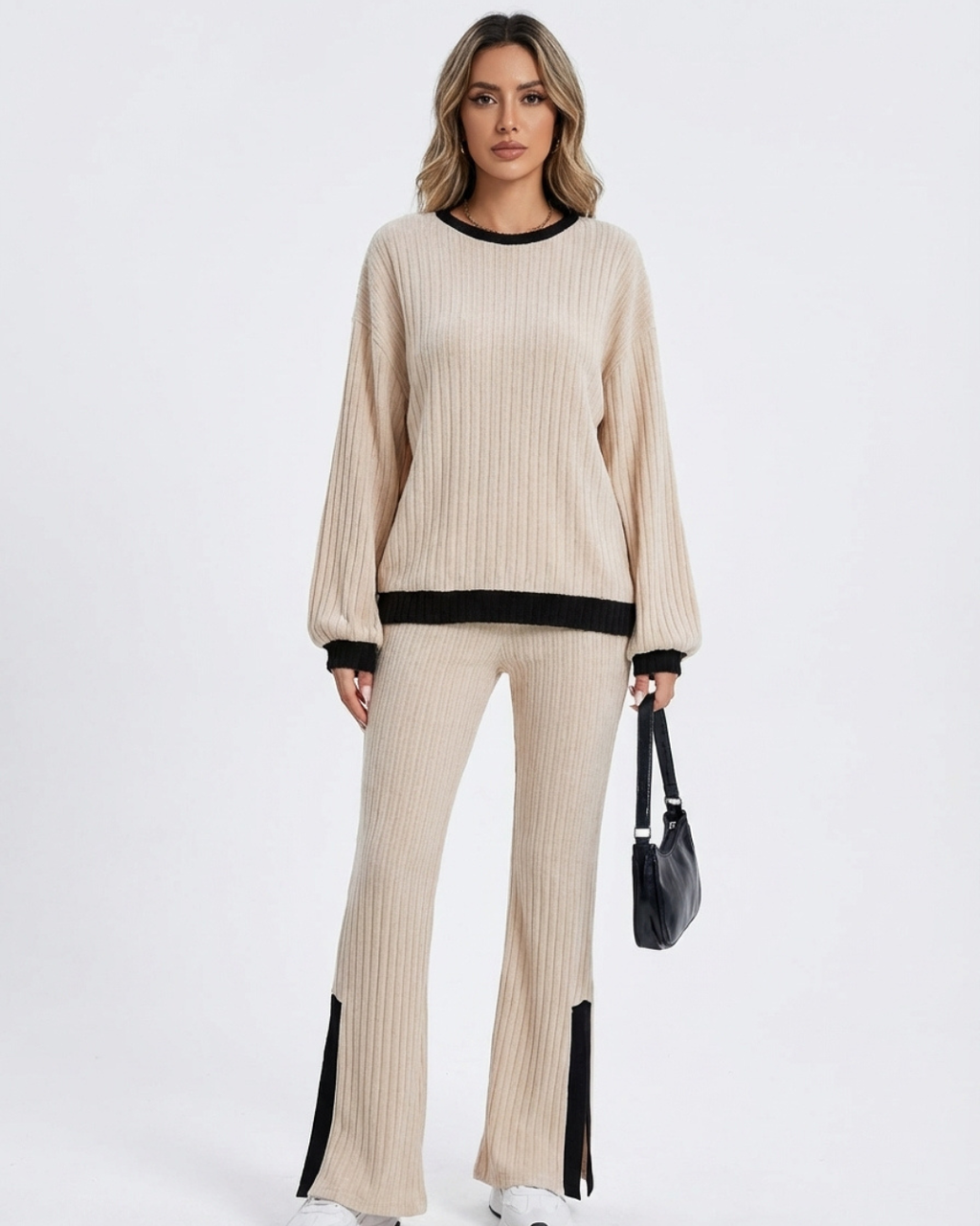 Women’s Casual High-Waist Slit Set – Loose Elegant Loungewear