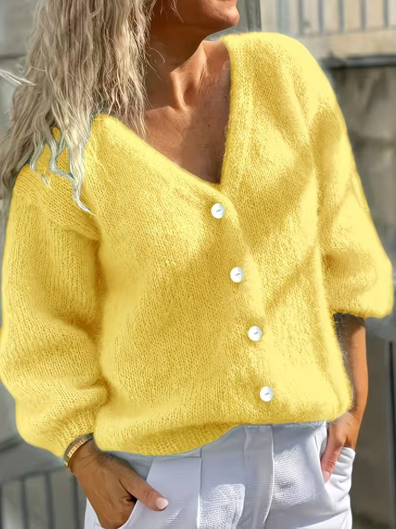 Button-Front Cardigan Sweater Jacket - Simple and Soft