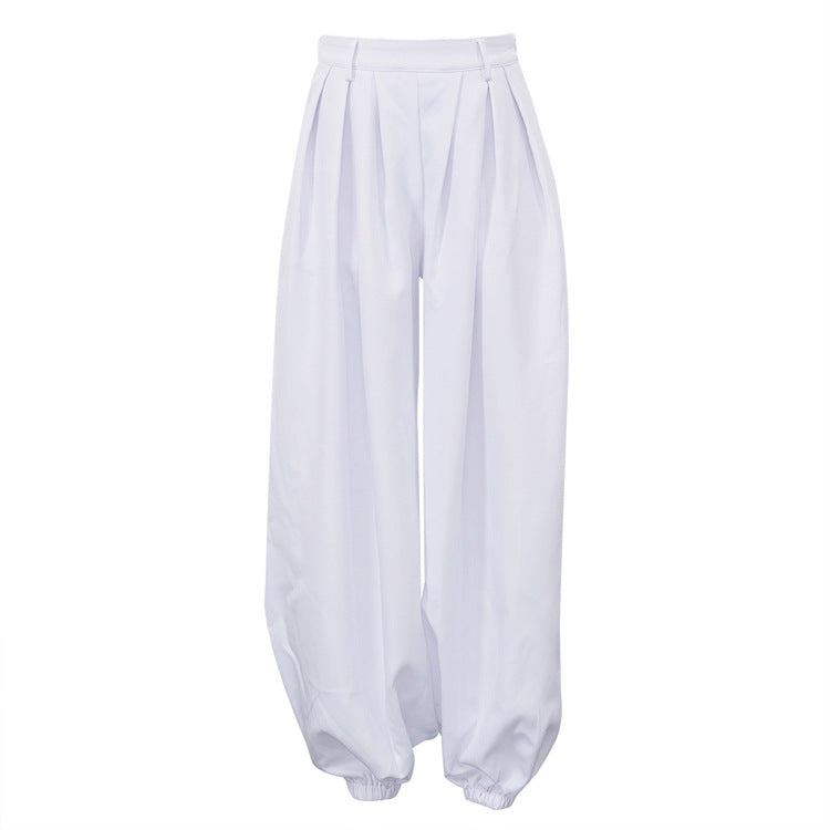 Women's High-Waisted Jogger Trousers - Loose Fit White Casual Pants