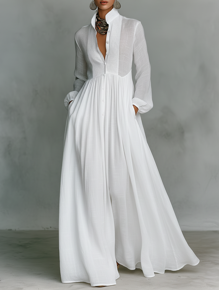 Women's Button Front Maxi Dress - Flowing Relaxed Summer Style