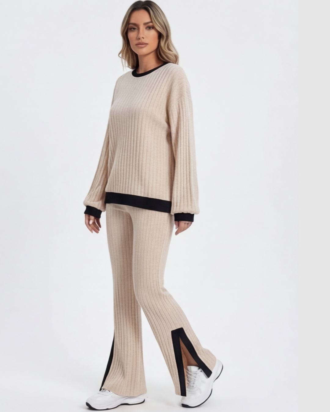 Women’s Casual High-Waist Slit Set – Loose Elegant Loungewear