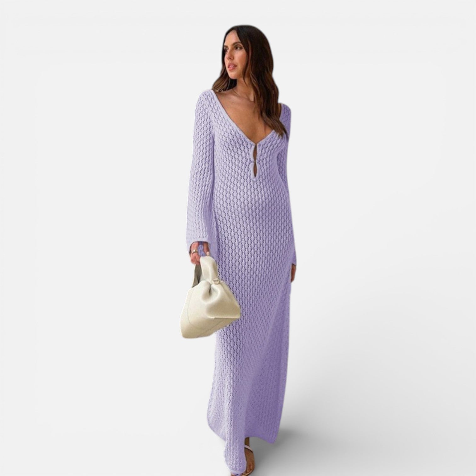 Women’s Hollow-Out Knit Maxi Dress – Lightweight Relaxed-Fit Beach Cover-Up