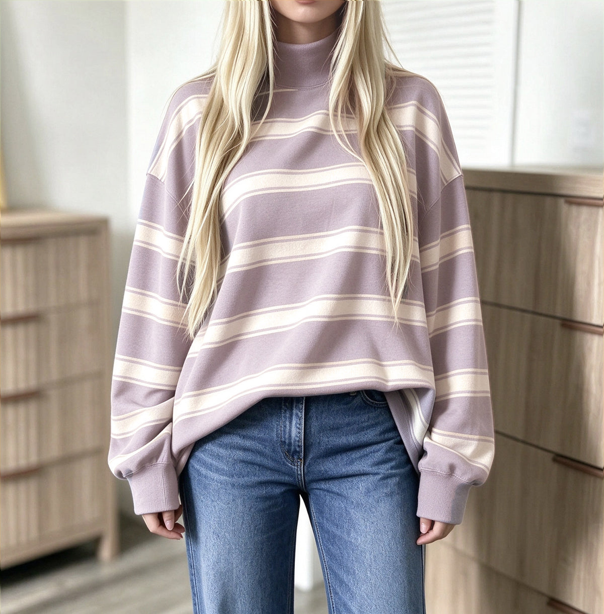 Women’s Striped Print Sweatshirt – Casual Fall Layer