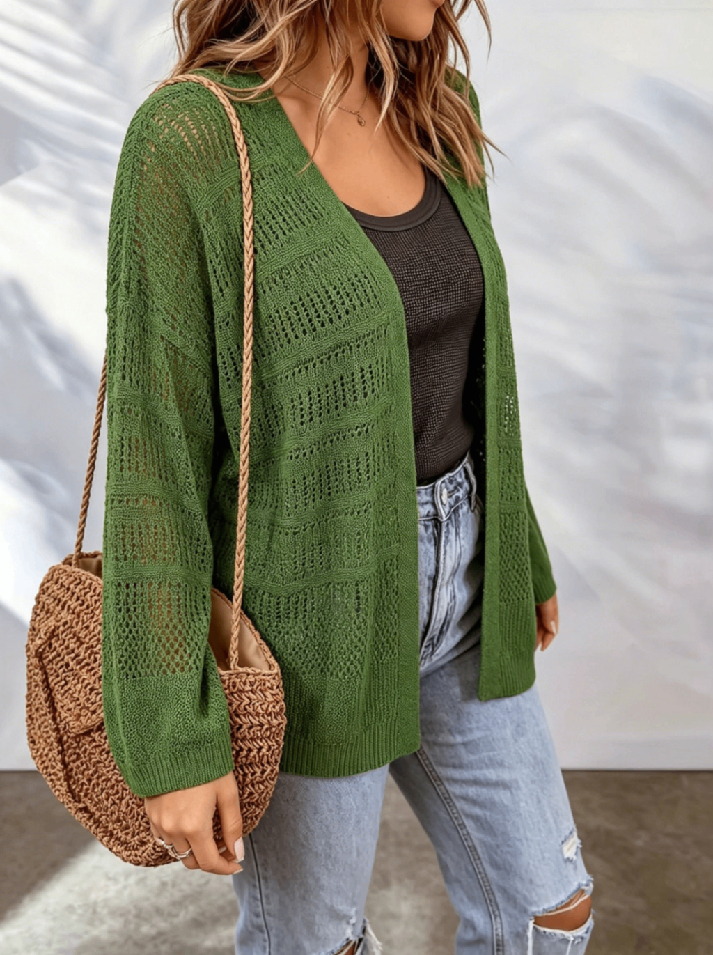 Women's Hollow Out Knit Cardigan - Lightweight Open Front Layer