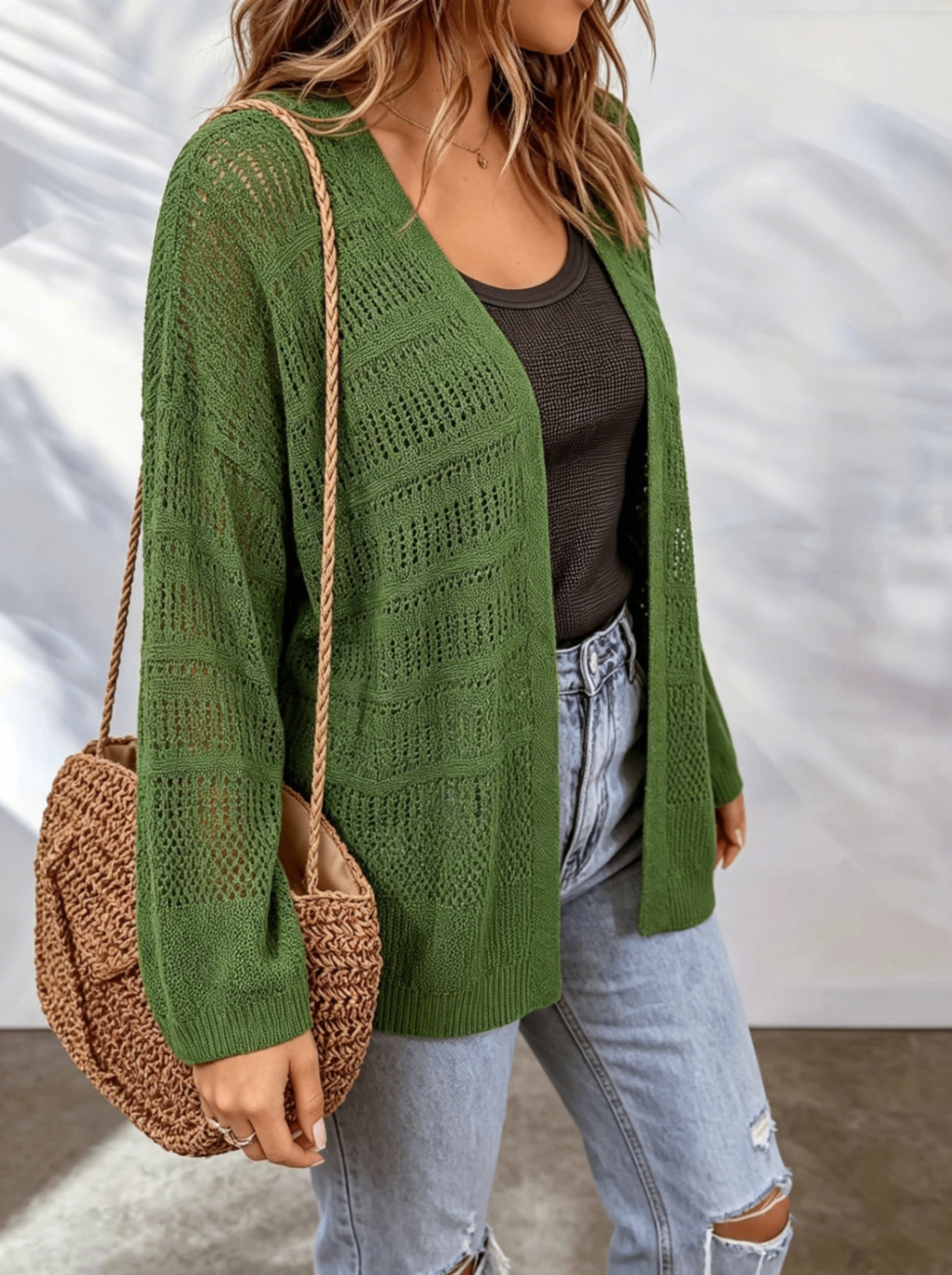 Women's Hollow Out Knit Cardigan - Lightweight Open Front Layer