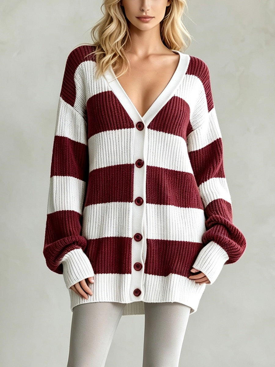 Striped Knit Cardigan Coat - Soft and Comfortable
