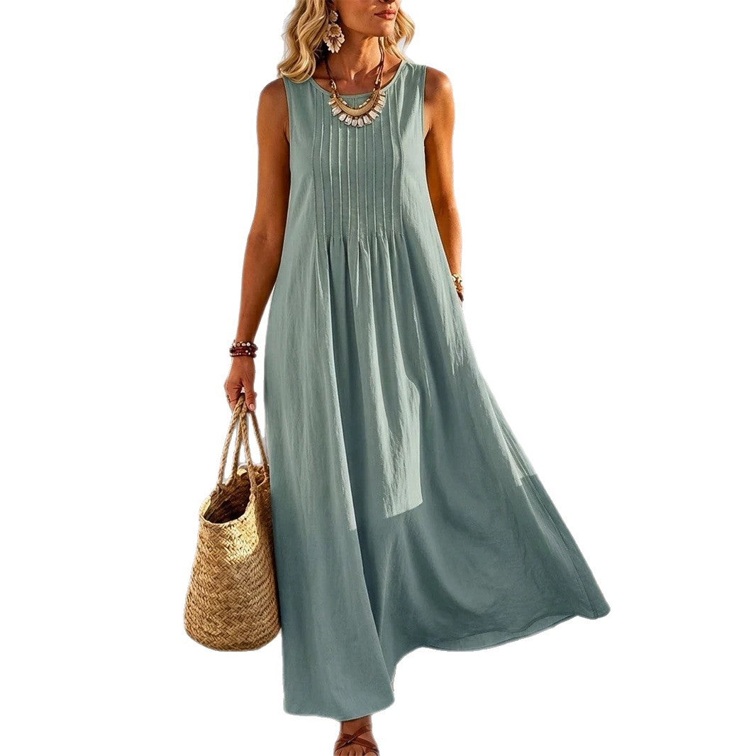 Women's Round-Neck Casual Dress - Relaxed Summer Day Style