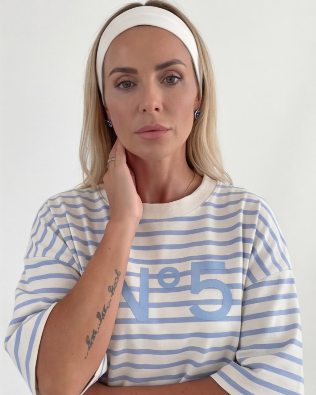 Women’s Striped Cotton Loungewear Set – Loose Fit Round Neck Top and Shorts