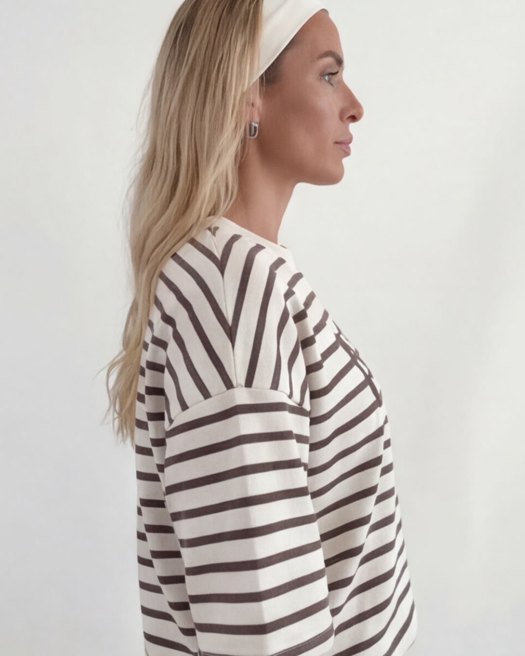 Women’s Striped Cotton Loungewear Set – Loose Fit Round Neck Top and Shorts