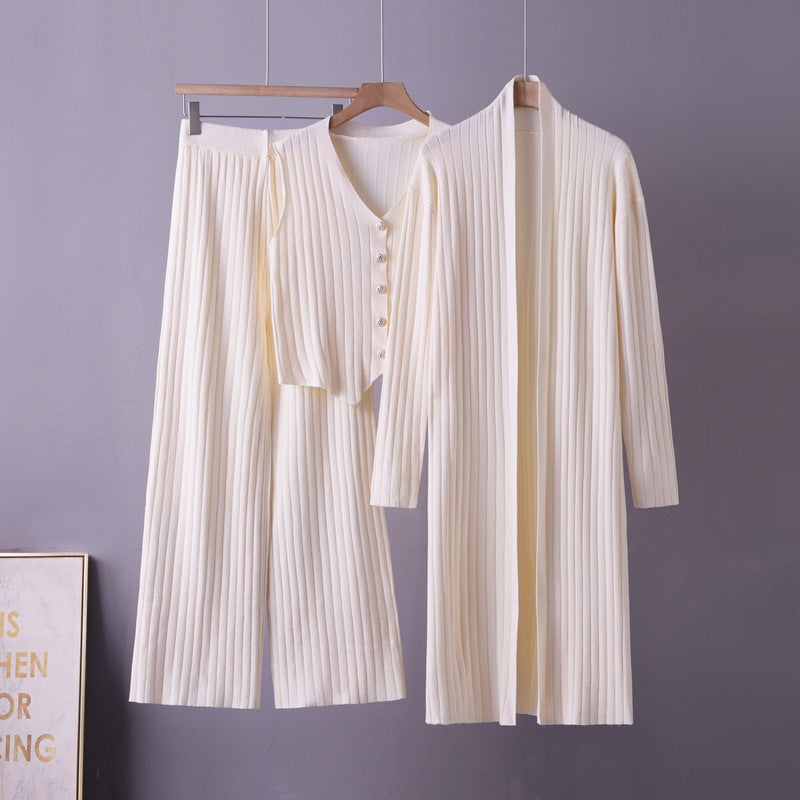 Three-Piece Knit Cardigan Sweater and Vest Set - Soft and Coordinated