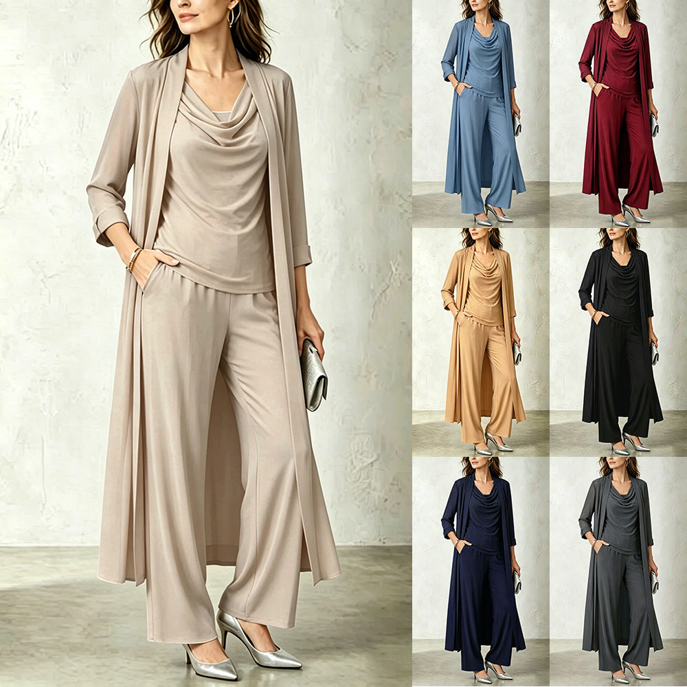 Women's Three-Piece Cardigan Set - Long Layered Casual Outfit