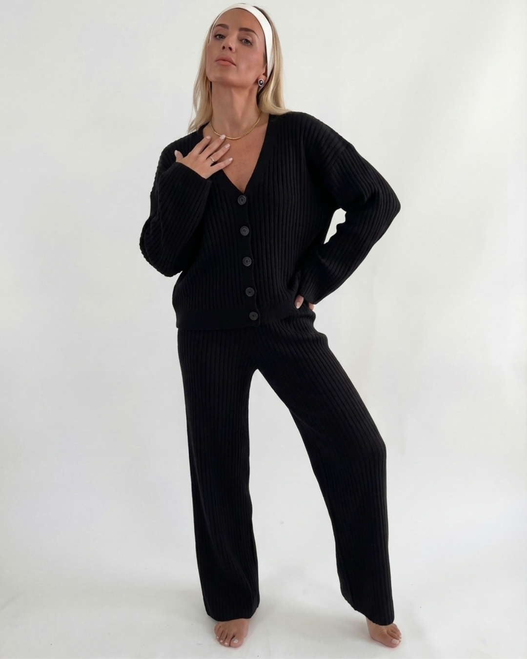Women’s Elegant Knitted Loungewear Set – Wide Sleeves Relaxed Fit