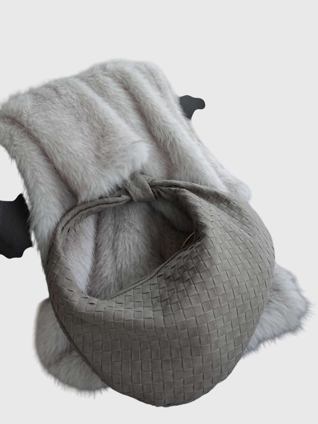 Women’s Medium Suede Woven Bag – Elegant Knotted Chic Style
