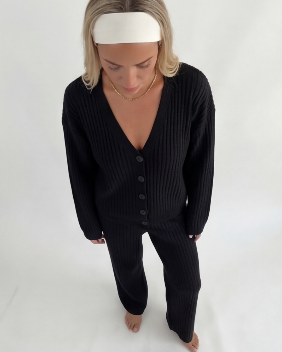 Women’s Elegant Knitted Loungewear Set – Wide Sleeves Relaxed Fit