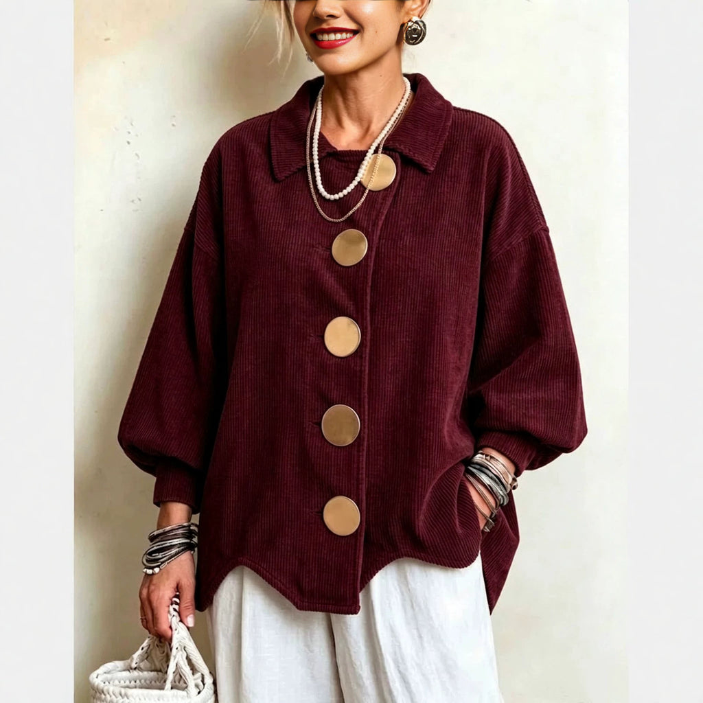 Corduroy Metal-Button Jacket - Relaxed and Structured