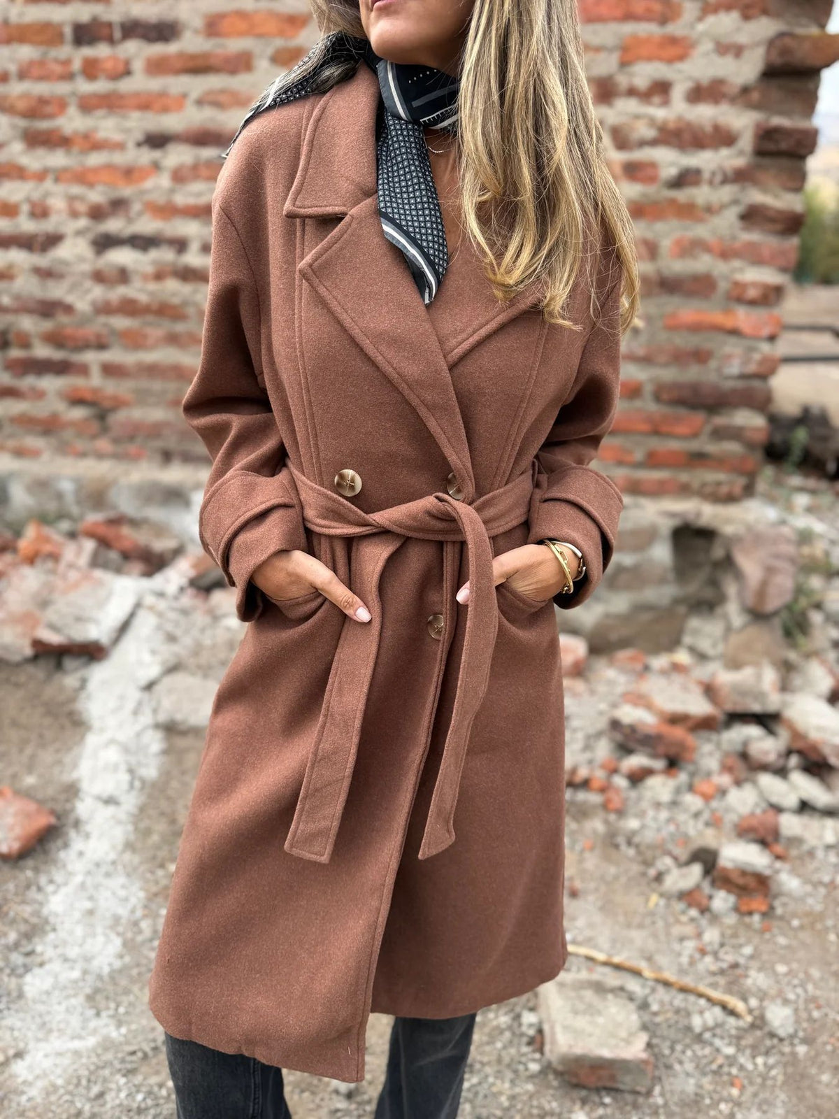 Women’s Autumn Winter Lace-Up Cardigan Coat – Casual Long Sleeve Lapel Wool Blend with Pockets
