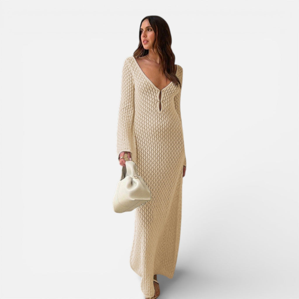 Women’s Hollow-Out Knit Maxi Dress – Lightweight Relaxed-Fit Beach Cover-Up