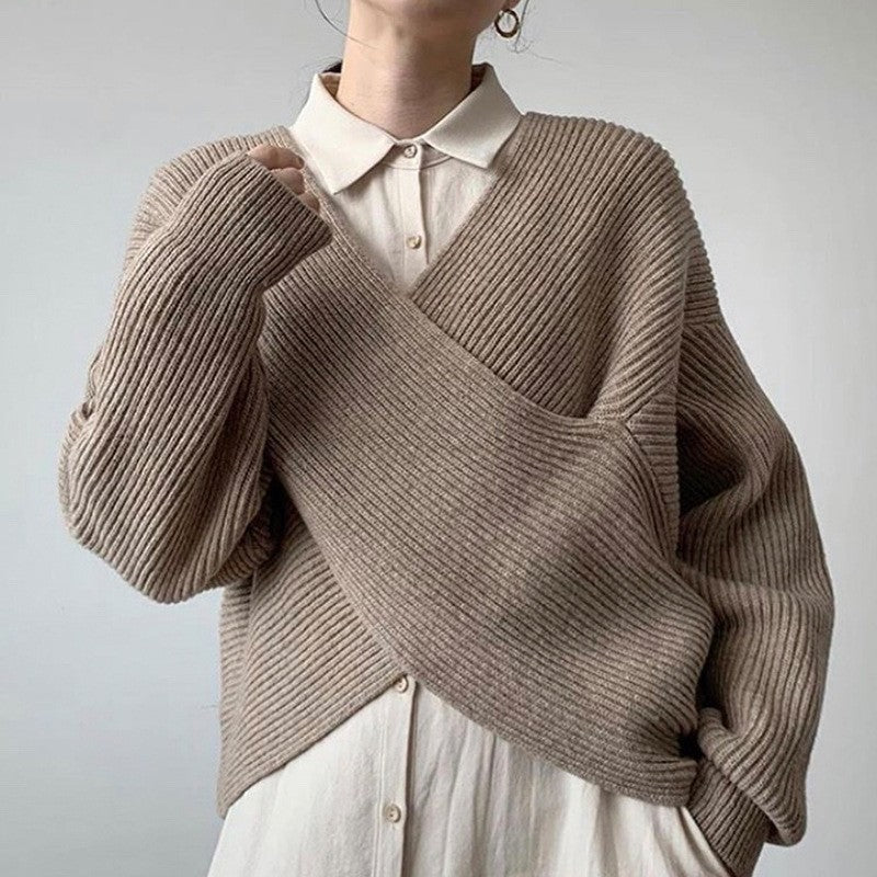 Women’s Cross-Knit Sweater – Elegant Comfortable Pullover