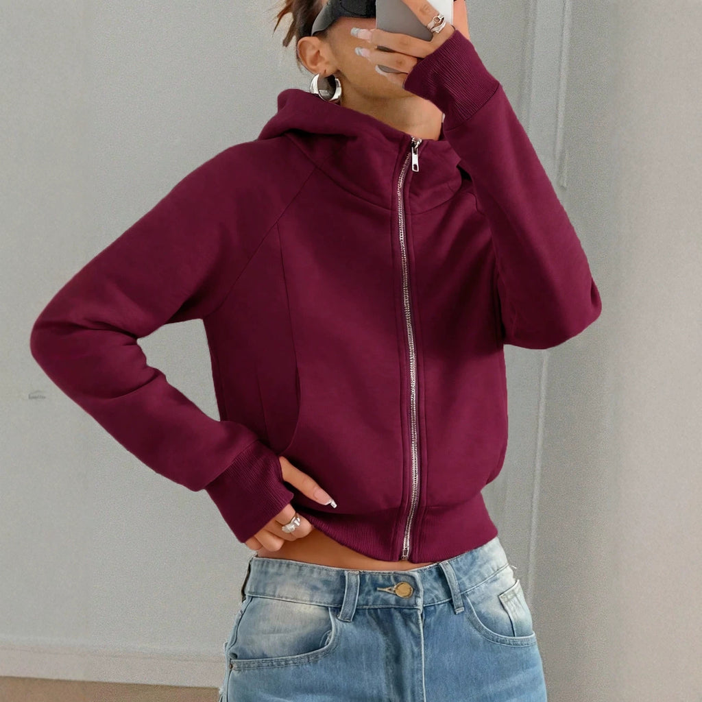 Cropped Solid Hoodie for Women - Casual and Comfortable