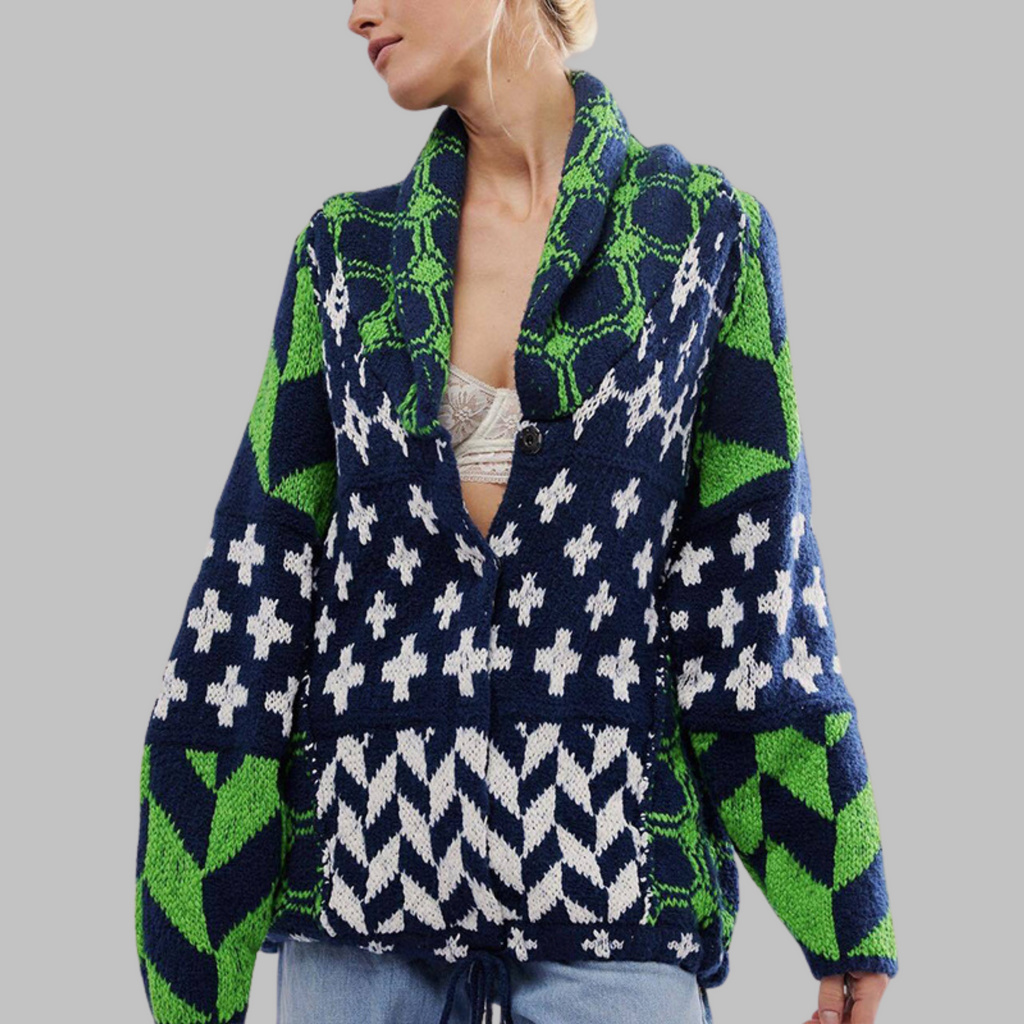 Bold Geometric Long Cardigan - Colorful and Cozy
