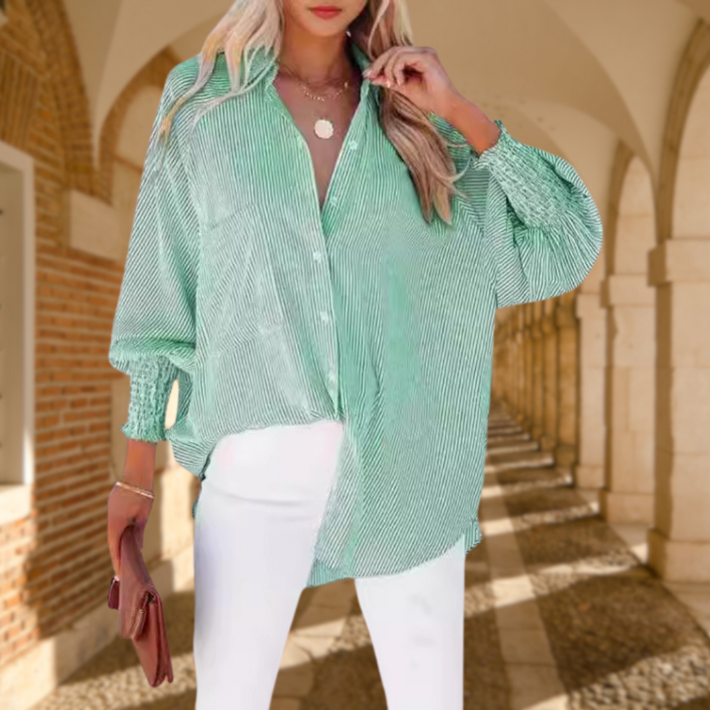 Women's Oversized Striped Button-Down Shirt – Relaxed Long Sleeve Blouse