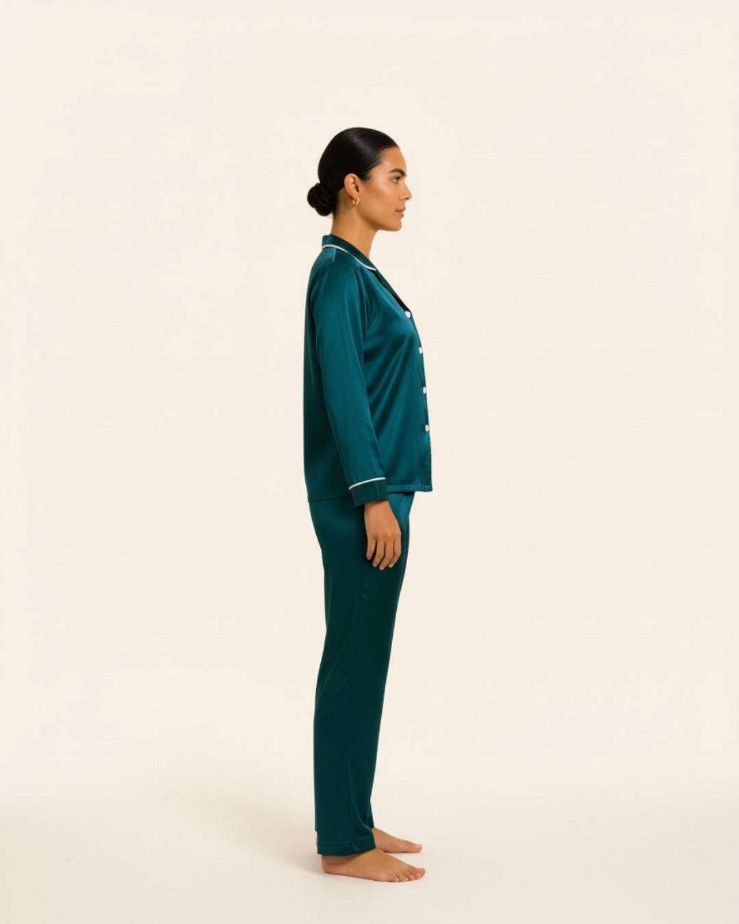 Basic effen satijnen pyjamaset voor dames
