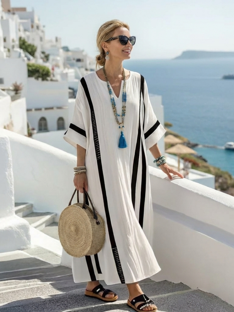 Women's Short Sleeve Color Block Striped Maxi Dress – Relaxed Flowy Summer Dress