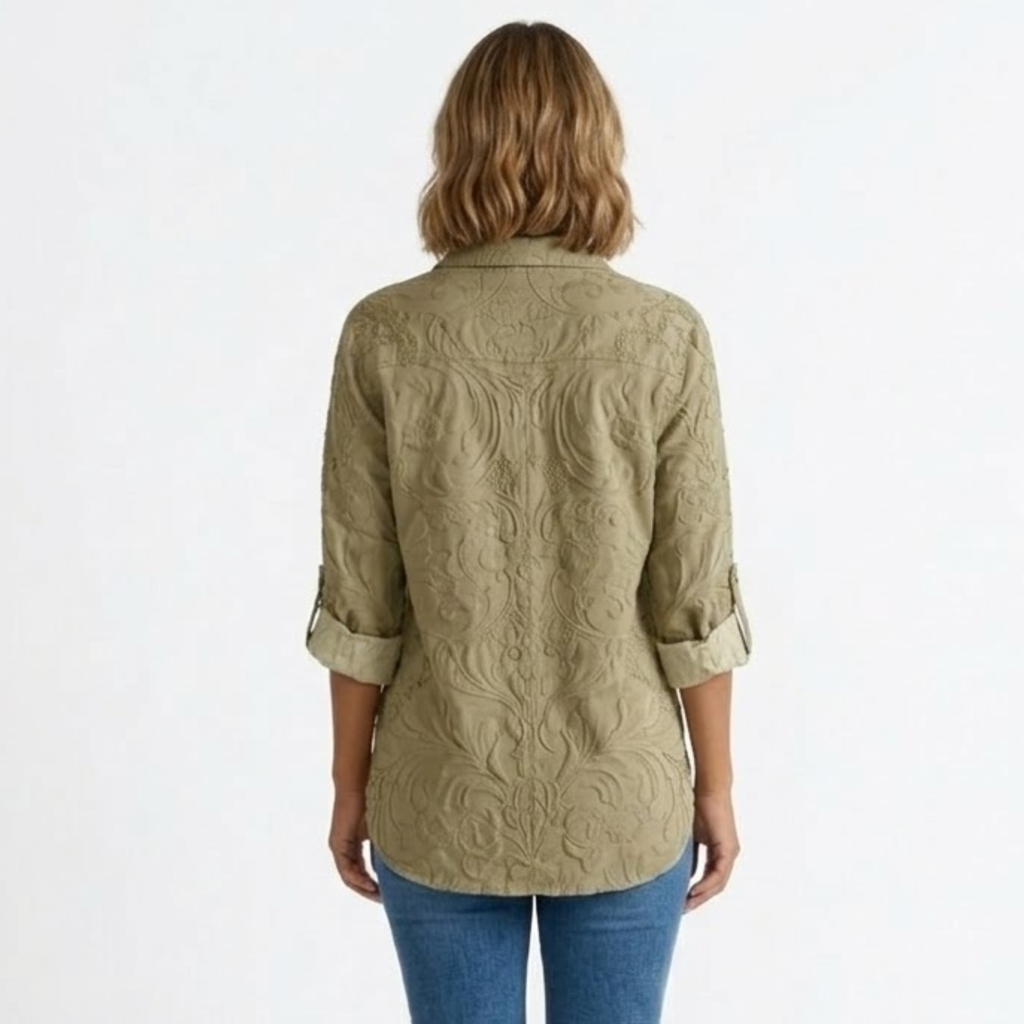 Women's Floral Cotton Shirt – Classic Collar 3/4 Sleeve Casual Blouse