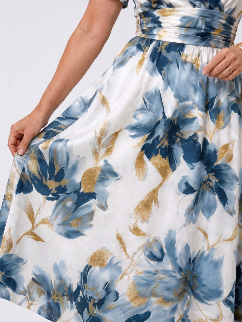 Women's Floral Wrap Midi Dress – Short Sleeve Feminine Summer Style