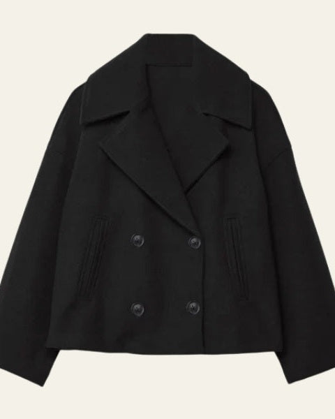 Women's Short Wool-Blend Double-Breasted Coat - Clean Modern Layer