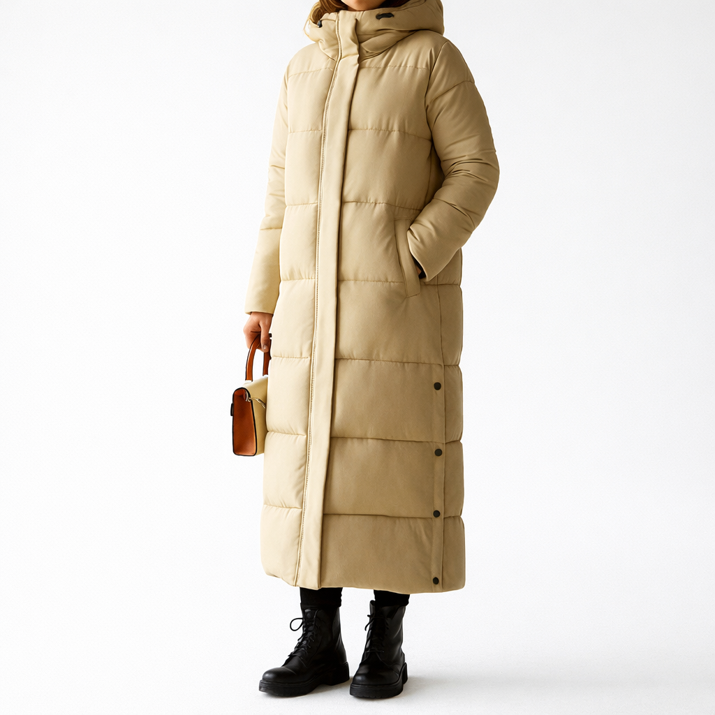 Women’s Luxe Long Puffer Coat – Warm Elegant Winter Style