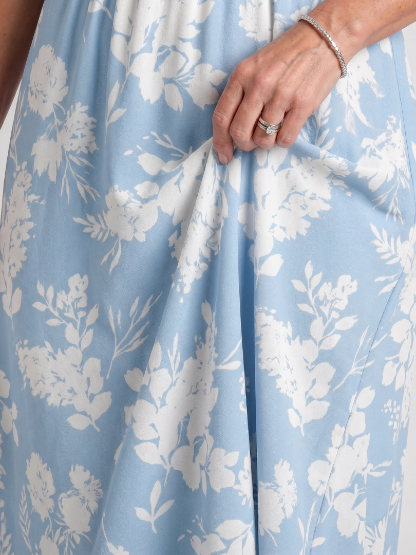 Women's Floral V-Neck Midi Dress – Short Sleeve Soft Summer Style