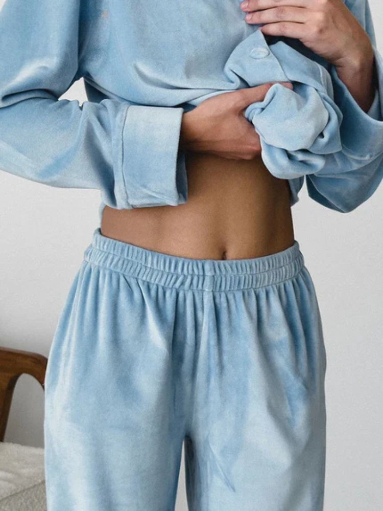 Women’s Baby Blue Pajama Set – Soft Two-Piece Cozy Sleepwear