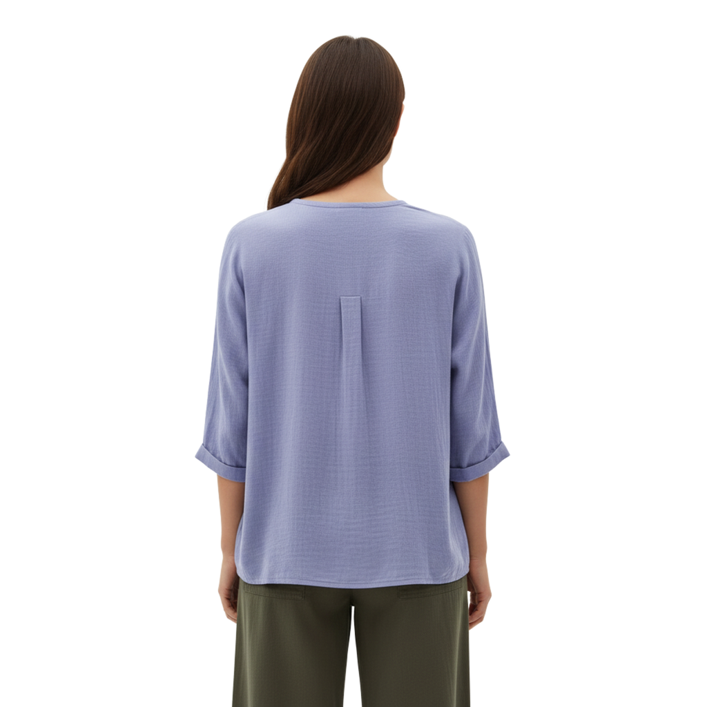 Women's V Neck Button Blouse – Linen Cotton 3/4 Sleeve Top