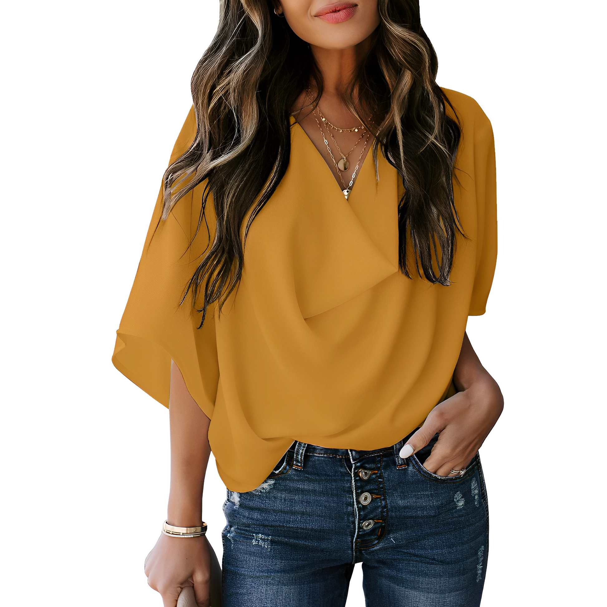 Women's Relaxed V-Neck Blouse - Easy Everyday Lightweight Top