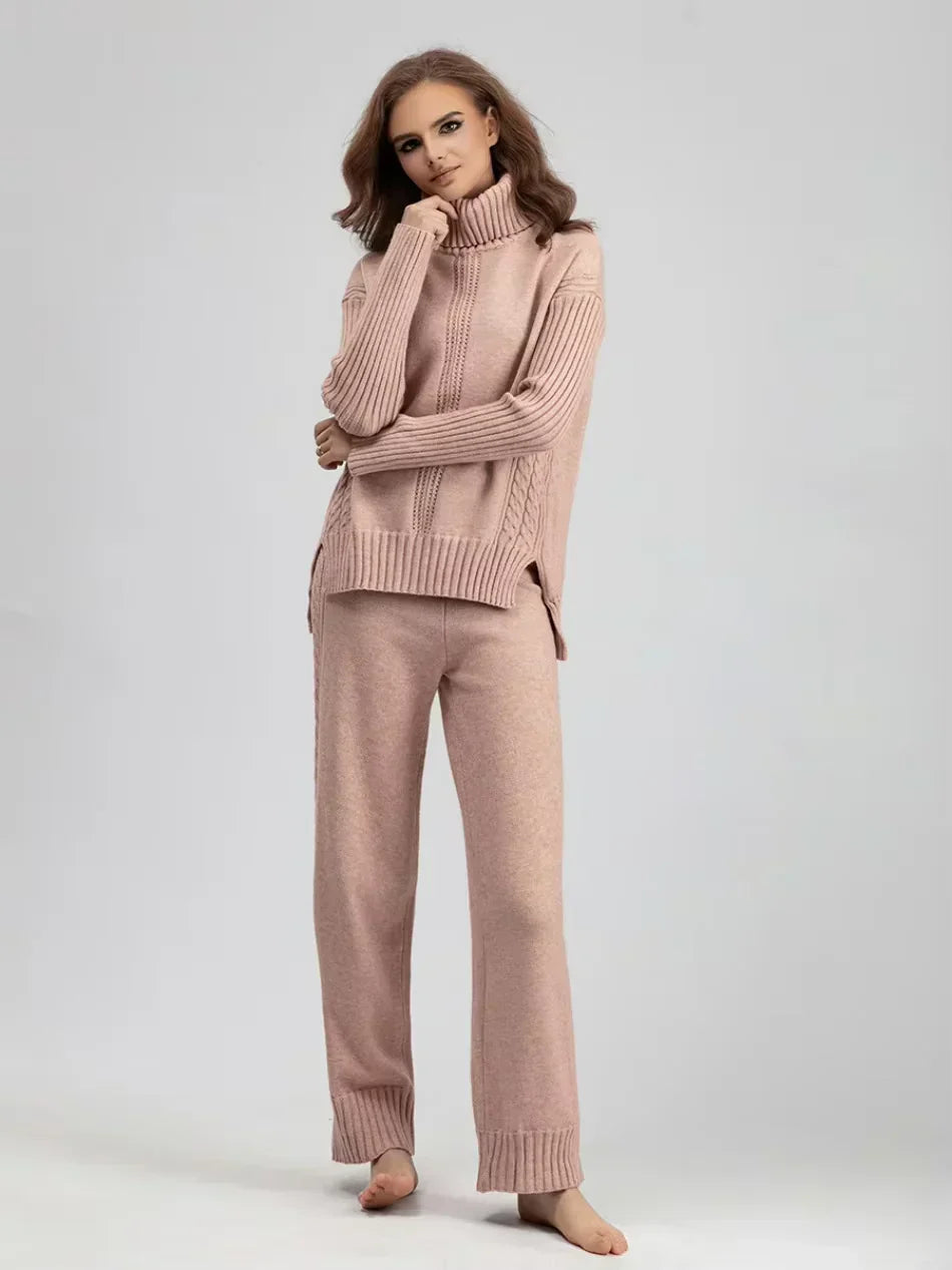 Women’s Turtleneck Sweater and Wide Leg Pants Set – Chic Comfortable Outfit