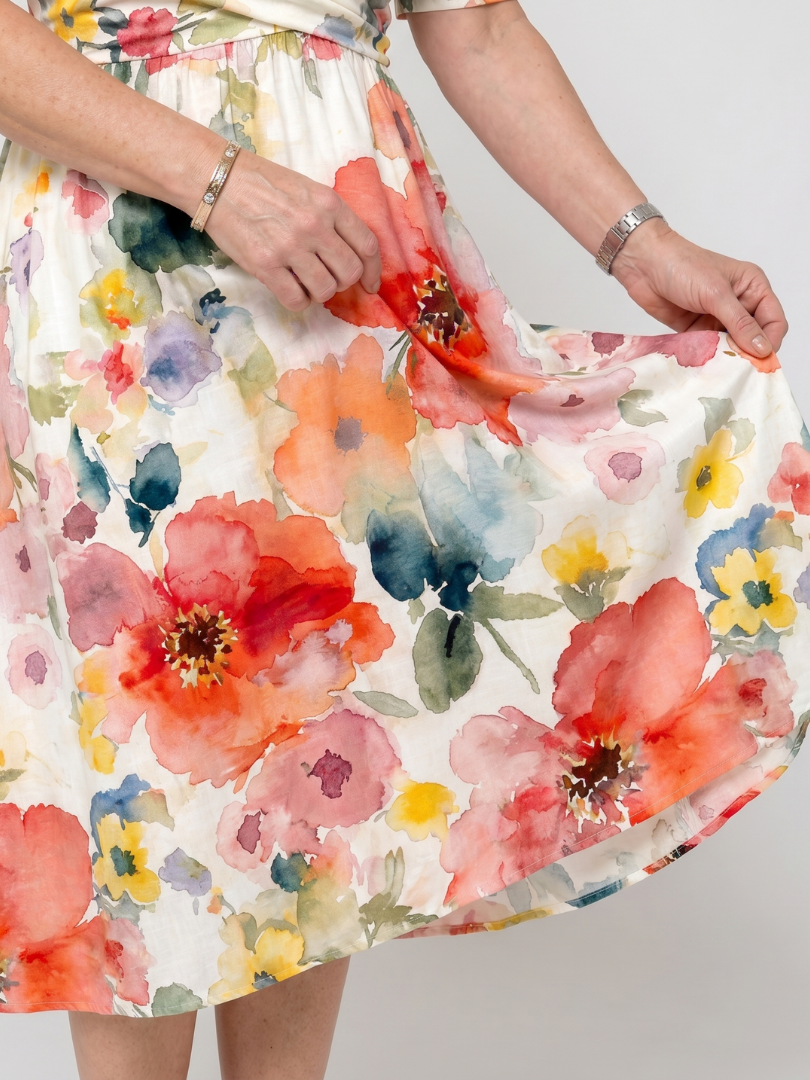 Women's Floral V-Neck Midi Dress – Short Sleeve Everyday Elegance
