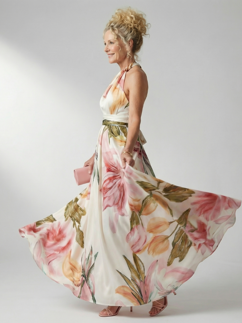 Women's Light Floral Maxi Dress - Soft Flowing Holiday Style