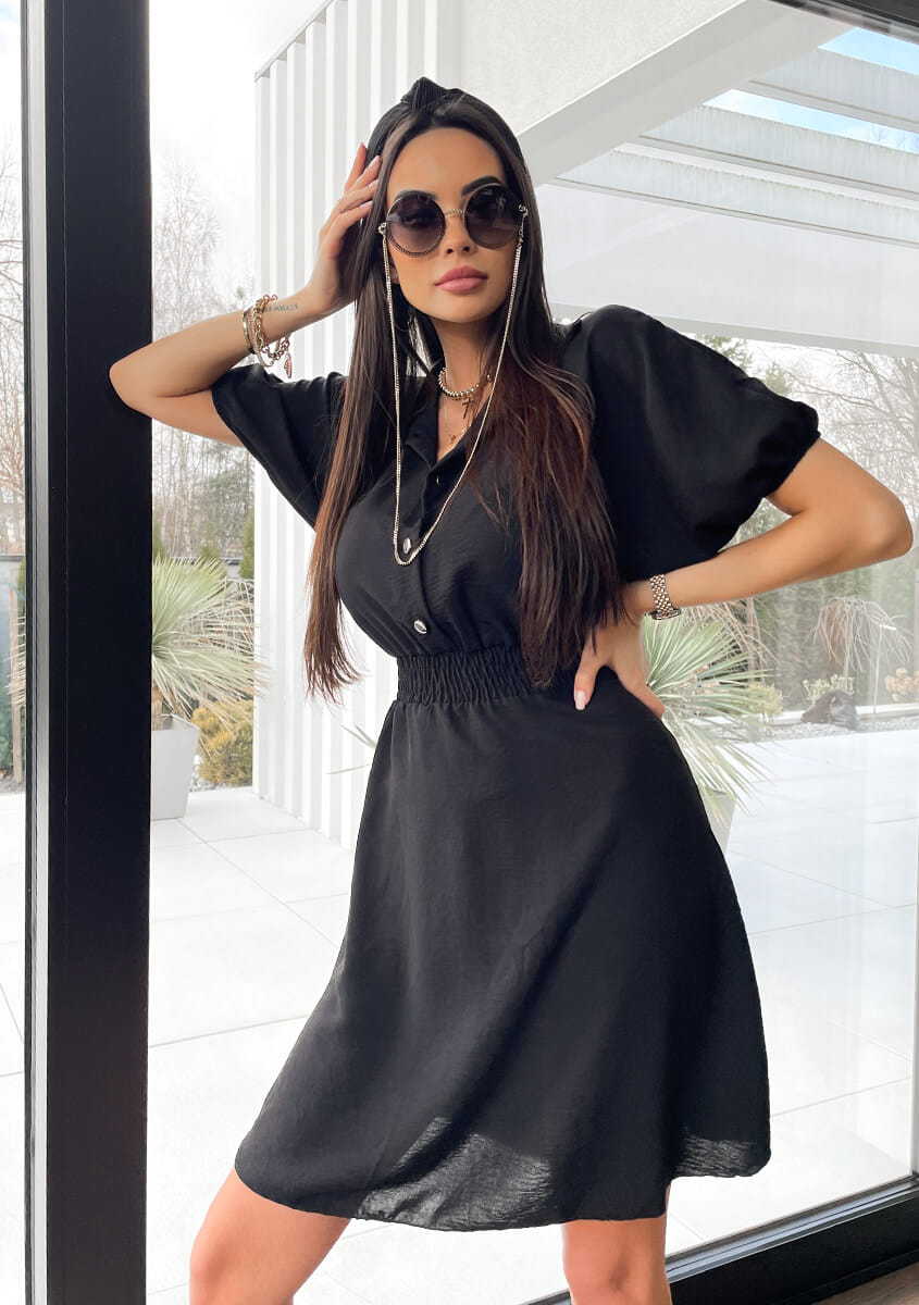 Women's Tailored Collar Midi Dress - Button Front Waist-Defined Style