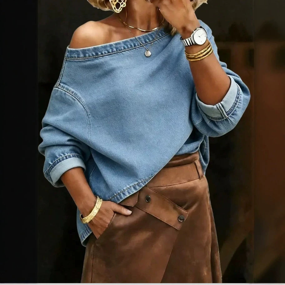 Women's Long-Sleeve Denim Shirt - Casual and Versatile