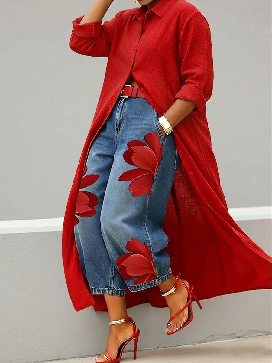 Women's Floral Wide Leg Trousers - Bold Casual Statement Style