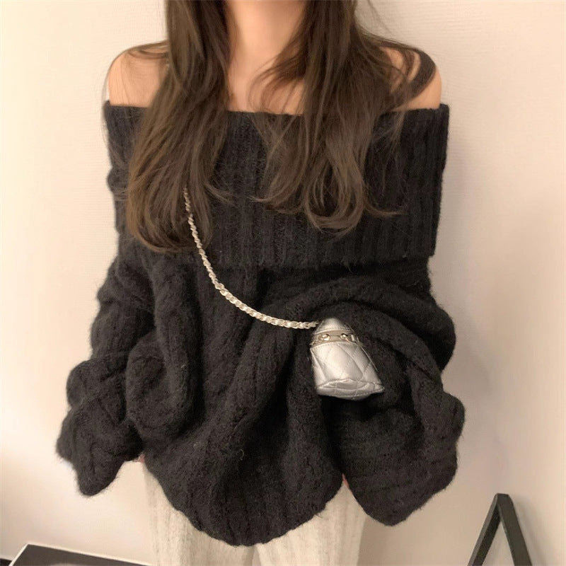 Women’s Off-Shoulder Faux Mink Knit Top – Soft Cozy Elegant Style