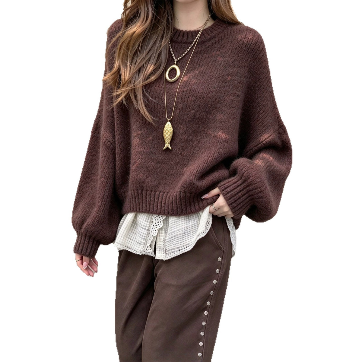Retro Lantern-Sleeve Knit Pullover - Soft and Feminine