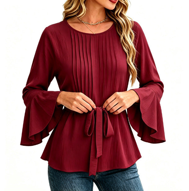 Women's Solid Long-Sleeve Blouse - Simple and Elegant