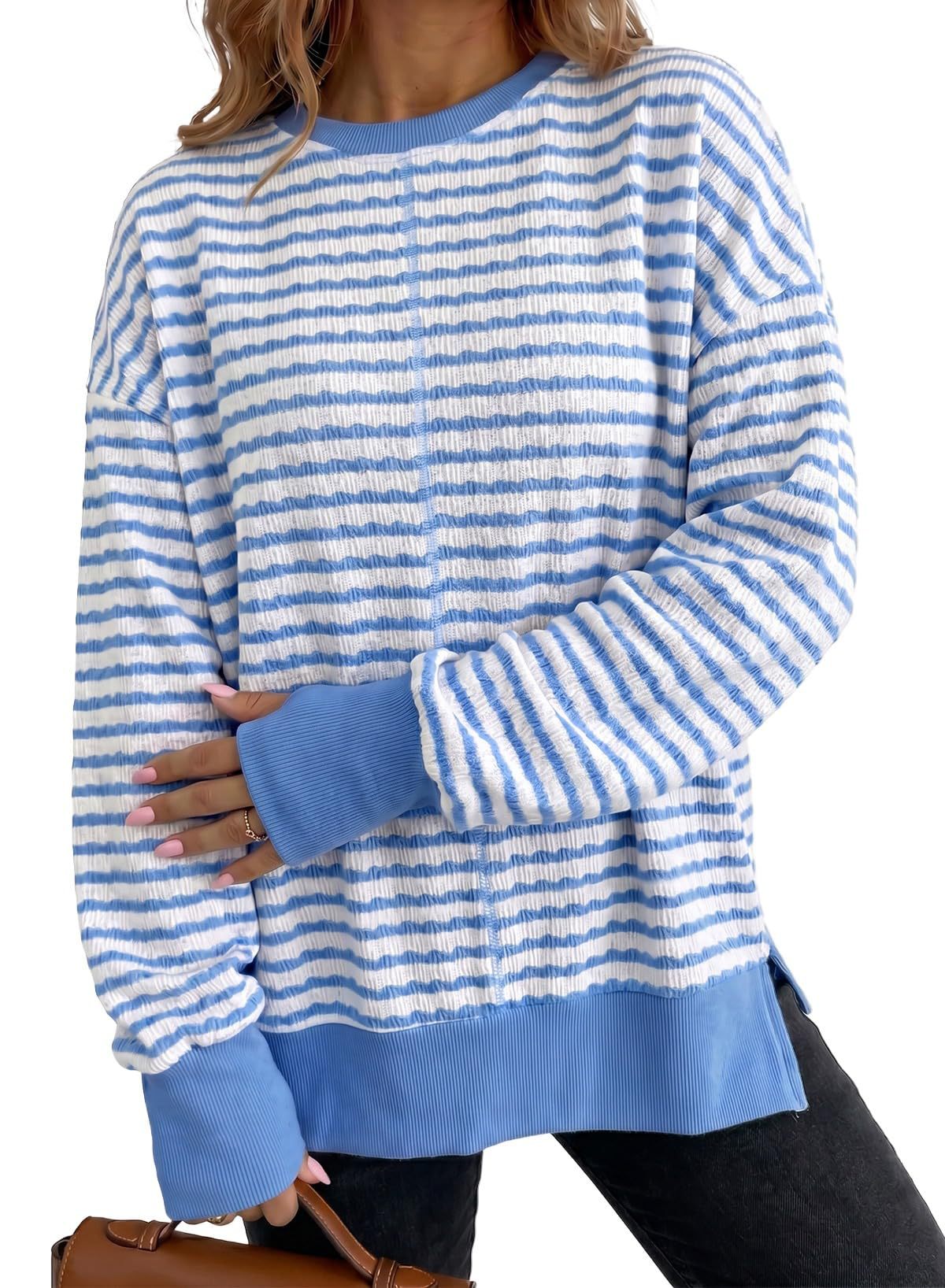 Side-Slit Striped Pullover Top - Casual and Relaxed