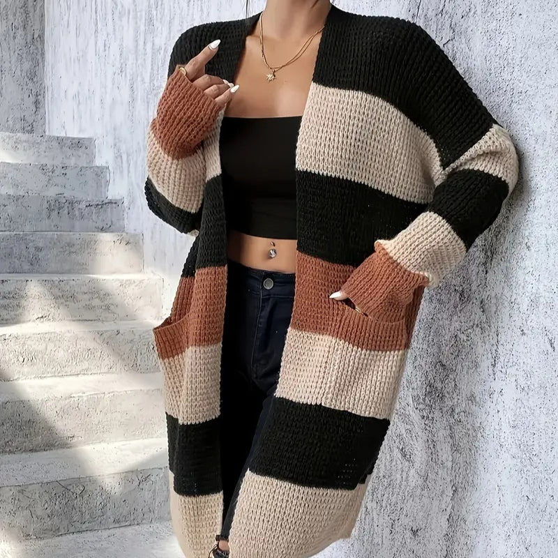 Women’s Loose-Fit Striped Long Sleeve Cardigan – Cozy Casual Style in Three Colors